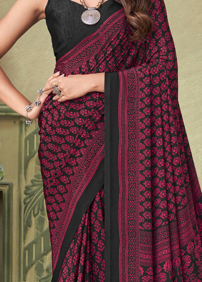 Black Spun Silk Woven Work Saree With Blouse