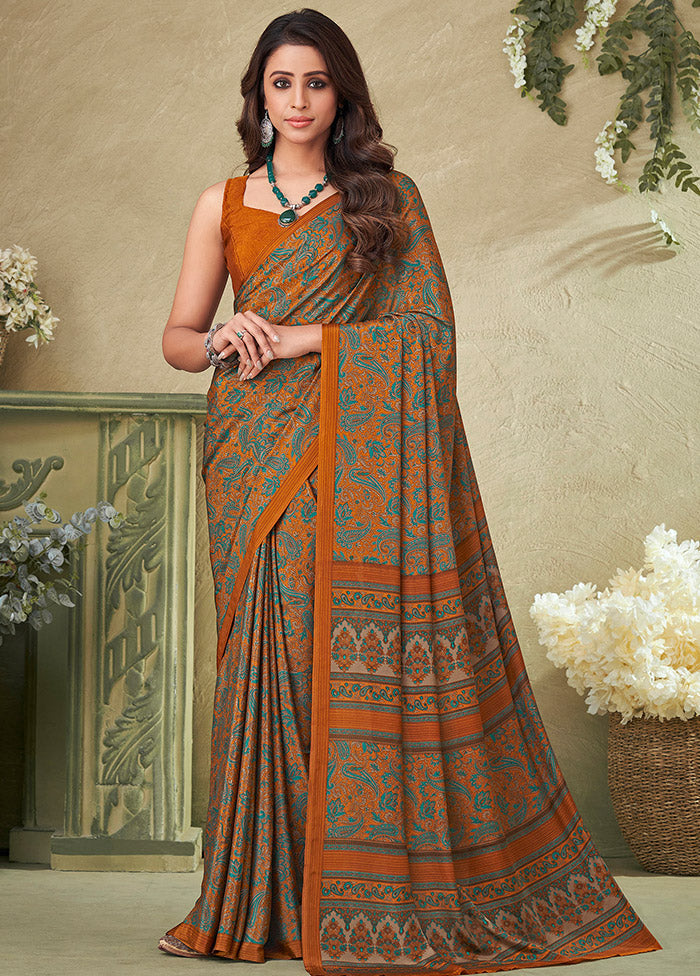 Orange Spun Silk Woven Work Saree With Blouse