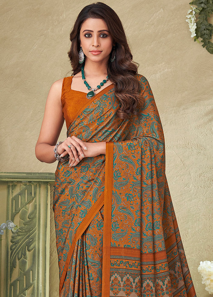 Orange Spun Silk Woven Work Saree With Blouse