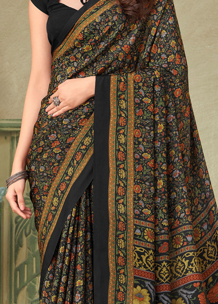 Black Spun Silk Woven Work Saree With Blouse