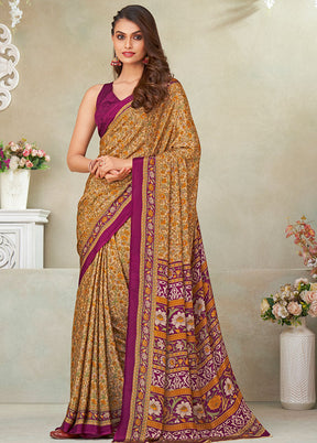 Mustard Spun Silk Woven Work Saree With Blouse