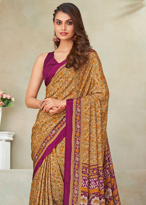 Mustard Spun Silk Woven Work Saree With Blouse