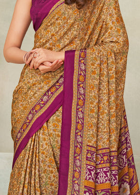 Mustard Spun Silk Woven Work Saree With Blouse