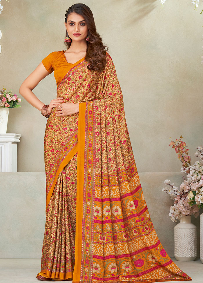 Orange Spun Silk Woven Work Saree With Blouse