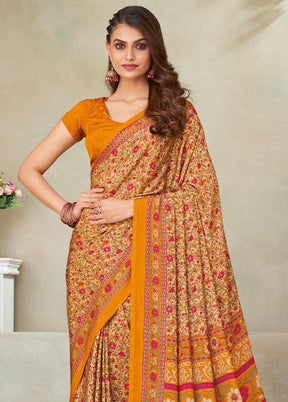 Orange Spun Silk Woven Work Saree With Blouse