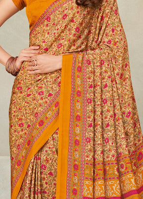 Orange Spun Silk Woven Work Saree With Blouse