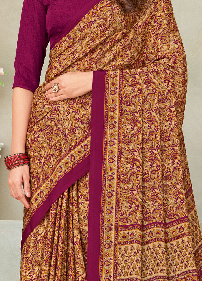 Beige Spun Silk Woven Work Saree With Blouse