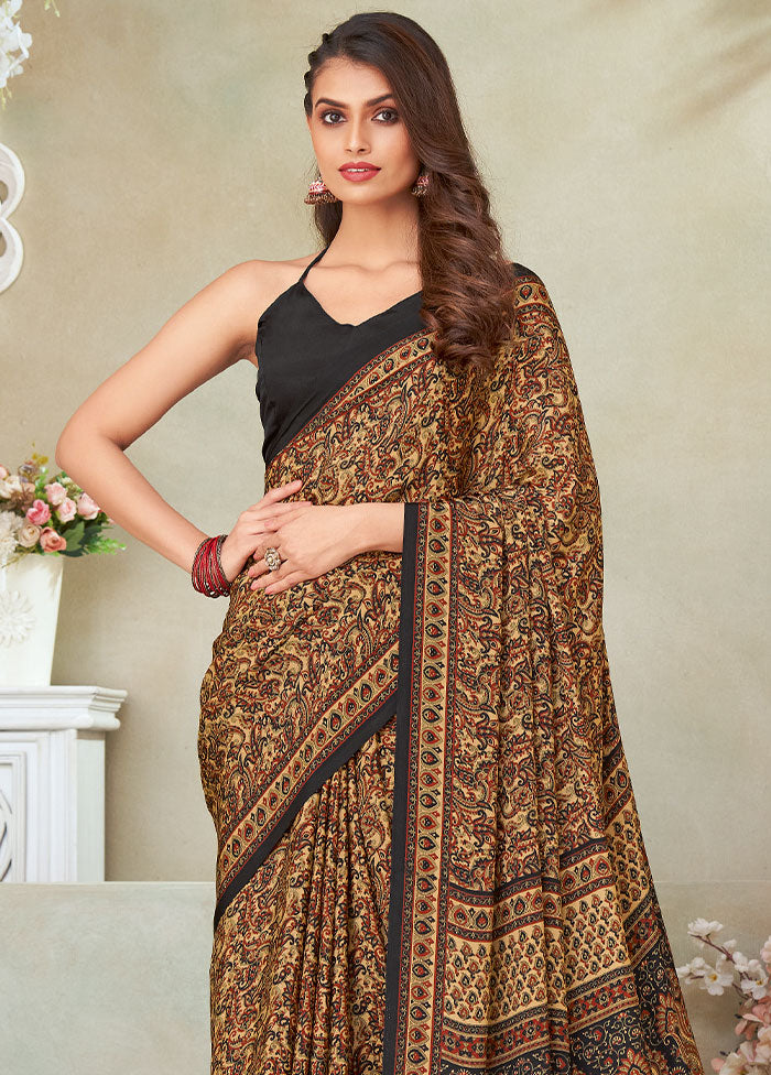 Beige Spun Silk Woven Work Saree With Blouse