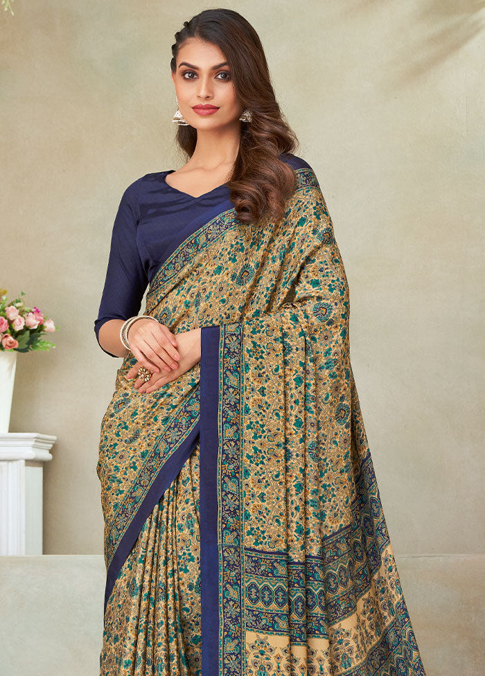 Beige Spun Silk Woven Work Saree With Blouse