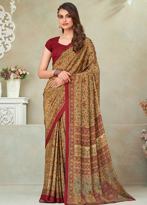 Beige Spun Silk Woven Work Saree With Blouse