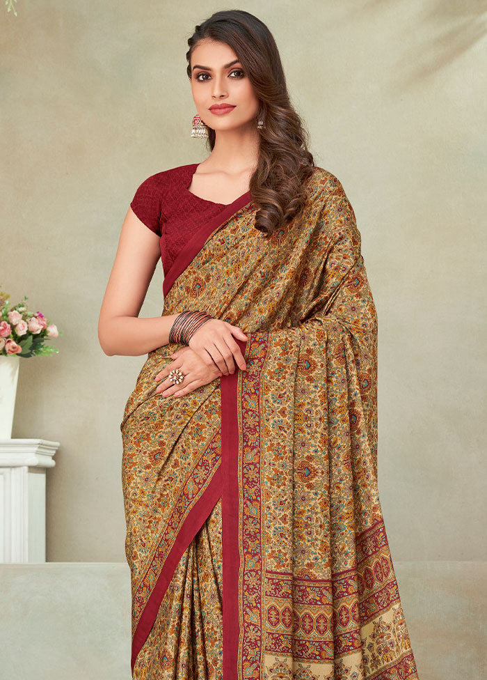 Beige Spun Silk Woven Work Saree With Blouse