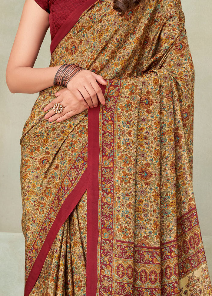 Beige Spun Silk Woven Work Saree With Blouse