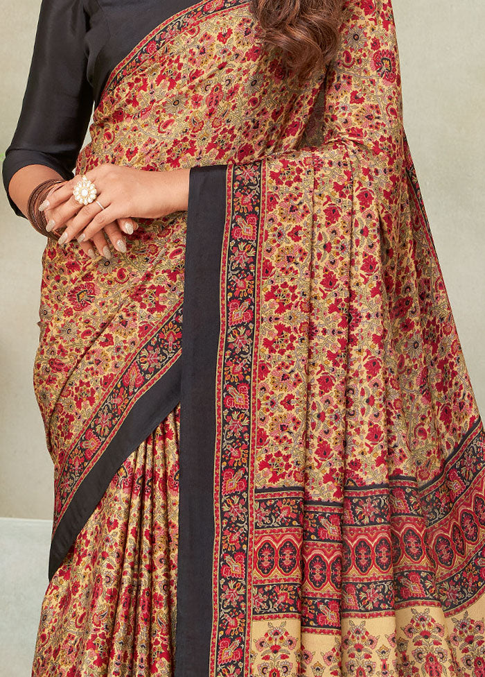 Beige Spun Silk Woven Work Saree With Blouse