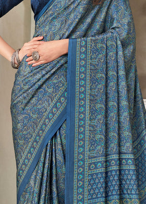 Blue Spun Silk Woven Work Saree With Blouse