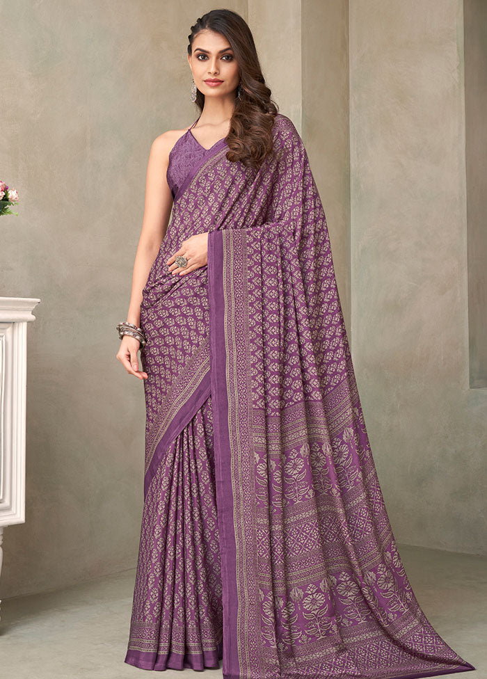 Purple Spun Silk Woven Work Saree With Blouse