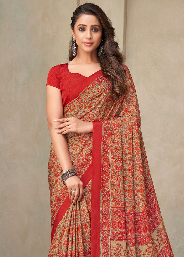 Beige Spun Silk Woven Work Saree With Blouse