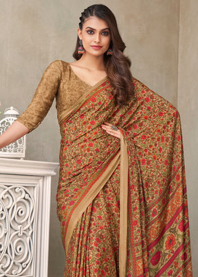 Beige Spun Silk Woven Work Saree With Blouse