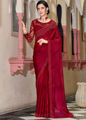 Red Spun Silk Saree With Blouse Piece