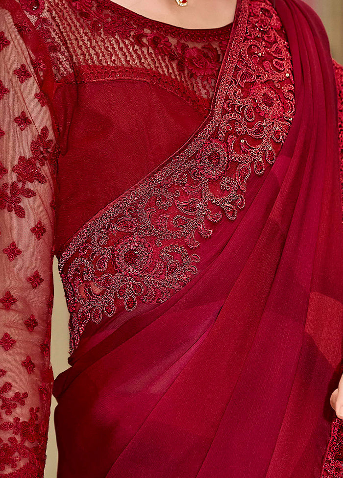 Red Spun Silk Saree With Blouse Piece