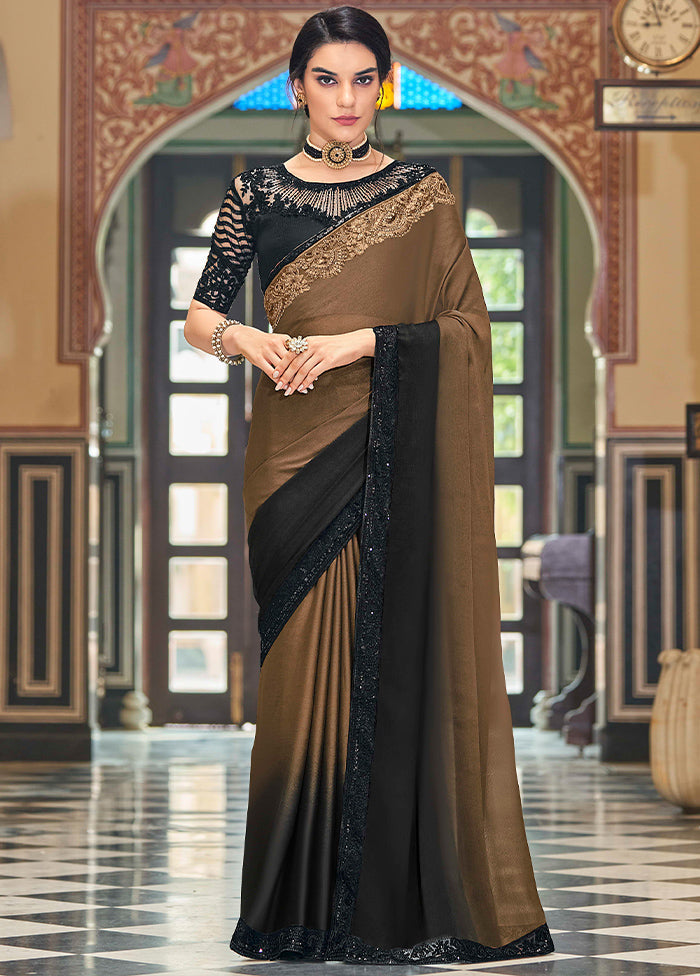 Brown Spun Silk Saree With Blouse Piece