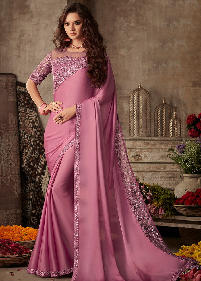 Mauve Printed Georgette Saree With Blouse