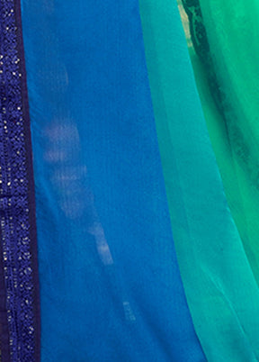 Turquoise Printed Chiffon Silk Saree With Blouse