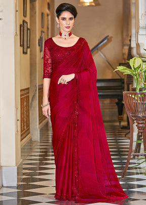 Red Chiffon Saree With Blouse Piece