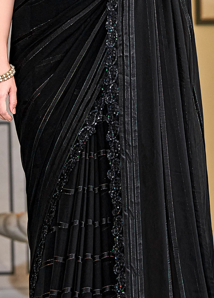 Black Chiffon Saree With Blouse Piece