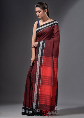 Wine Pure Cotton Dual Tone Saree With Blouse