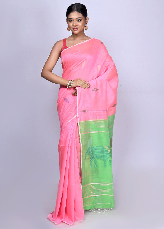 Pink Matka Silk Saree With Blouse Piece