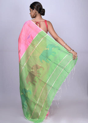 Pink Matka Silk Saree With Blouse Piece