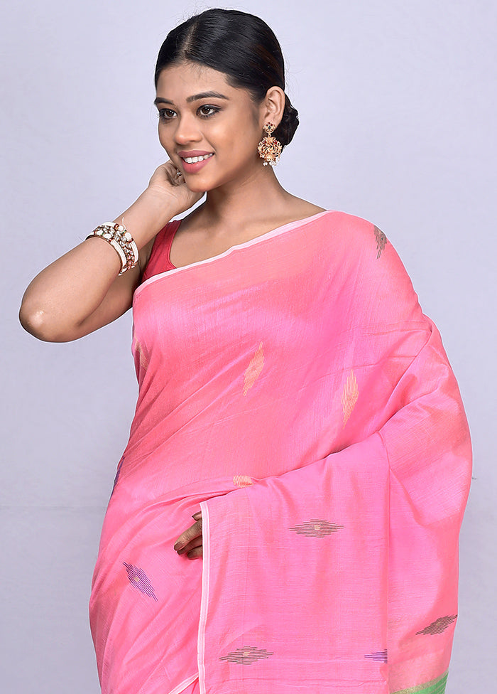 Pink Matka Silk Saree With Blouse Piece