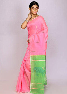 Pink Matka Silk Saree With Blouse Piece