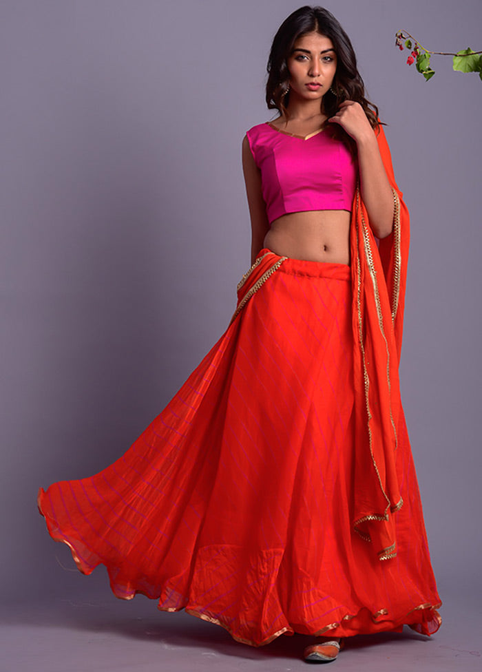 Orange Readymade Chiffon Lehenga Set With Dupatta