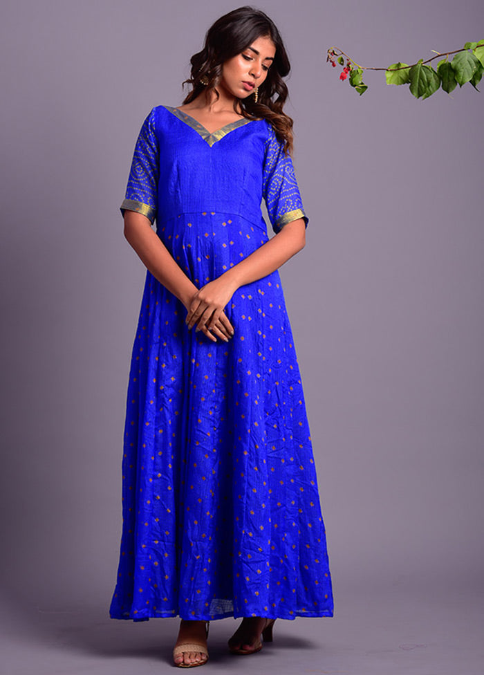 Blue Readymade Silk Long Dress