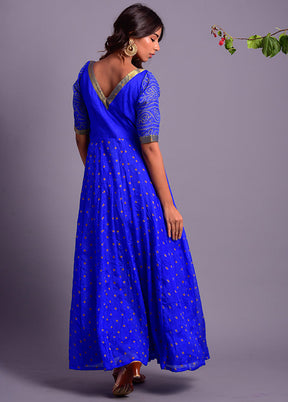 Blue Readymade Silk Long Dress