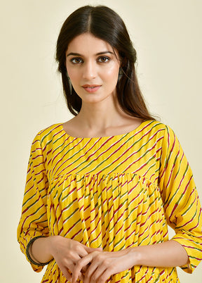 2 Pc Yellow Cotton Kurti Set