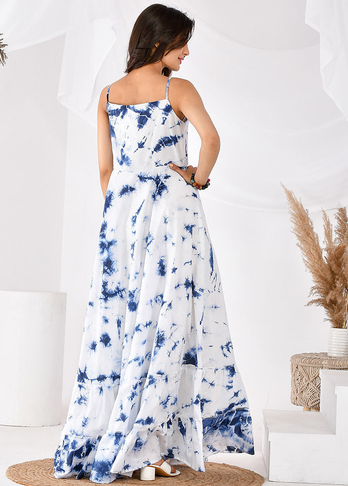 White Sleeveless Cotton Ombre Maxi Dress