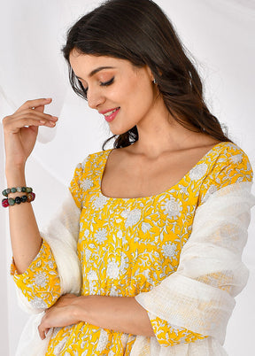 3 Pc Yellow Cotton Printed Suit Set VDRAN12042037 - Indian Silk House Agencies