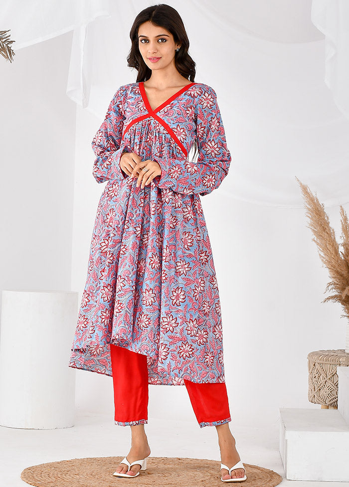 2 Pc Blue Cotton Printed Kurti Set VDRAN12042033 - Indian Silk House Agencies