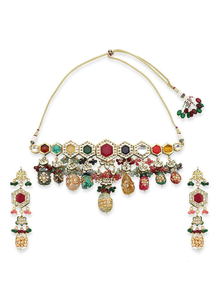 Golden Kundan Work Alloy Jewellery Set