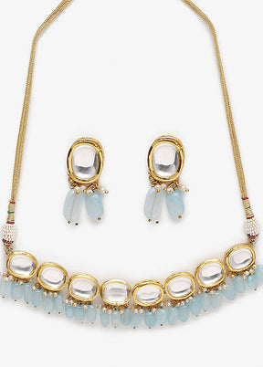 Blue Choker Necklace Set With Studs