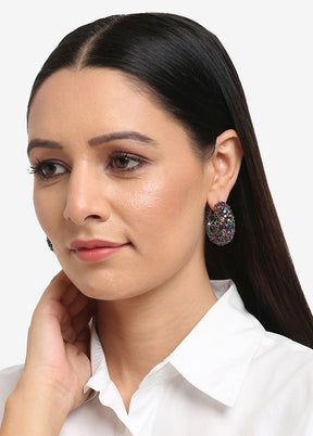 Silver Plated Kundan Loop Earrings