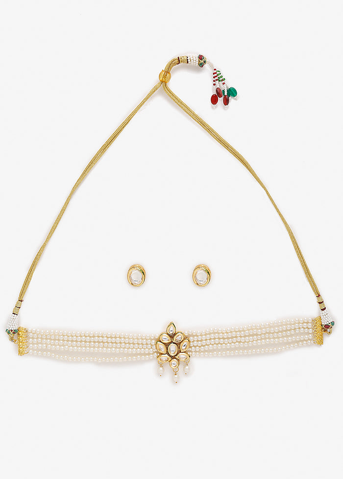 Pearl Kundan Choker Necklace Set With Studs