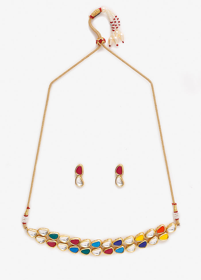 Multicolor Kundan Choker Necklace Set With Earrings