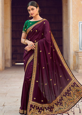 Purple Zari Woven Spun Silk Saree With Blouse Piece