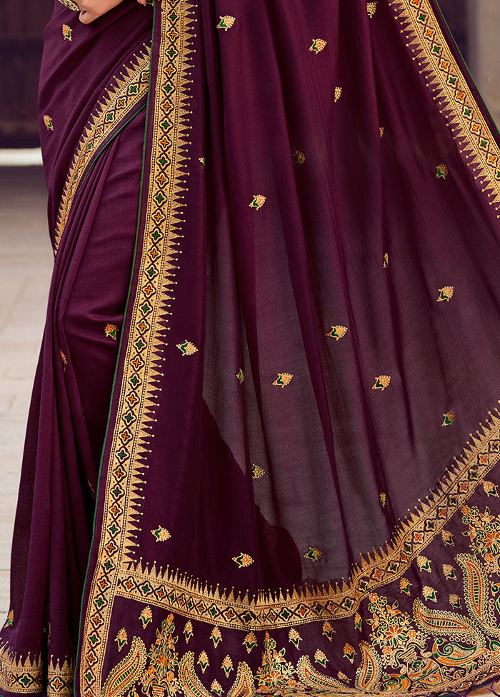 Purple Zari Woven Spun Silk Saree With Blouse Piece