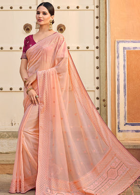 Pink Zari Woven Spun Silk Saree With Blouse Piece