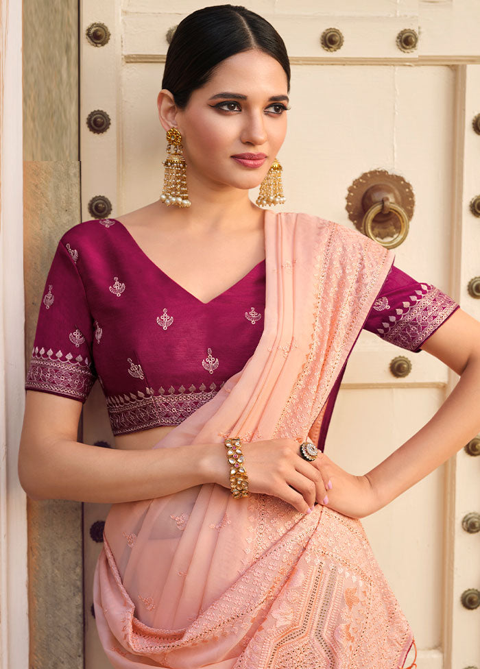 Pink Zari Woven Spun Silk Saree With Blouse Piece