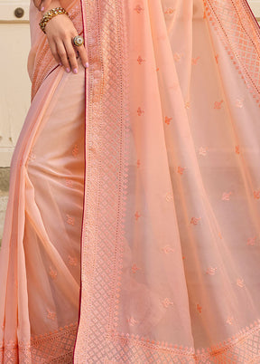 Pink Zari Woven Spun Silk Saree With Blouse Piece